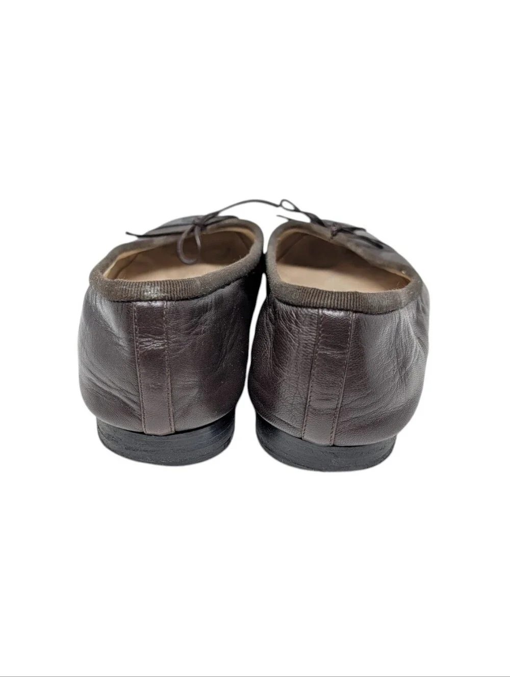 Chanel Brown Leather Cap Toe Interlocking CC Ballerina Ballet Flats Size EU 37.5